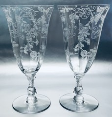 CAMBRIDGE GLASS * 2 *ELAINE ETCH * #3121 * 7” TUMBLERS * CRYSTAL *