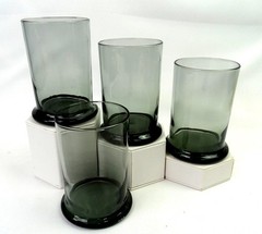 Hal Reed Kansas Crystal Co Green Glass 4 Pc 12 Ounce 4 5/8″ Pedestal Tumblers