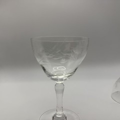 5 Champagne Etched Floral Wine Glasses Goblets Coupe Crystal Stemware Vtg Bar