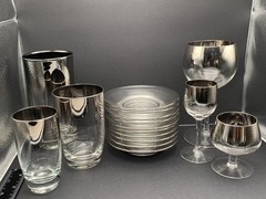 Set of 10 Silver Rim Small Plates Match Faded Silver Glasses Canapé