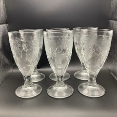 Vtg Arcoroc France Clear Molded Embossed Fruit Wine/Glasses Goblets~~Set of 6