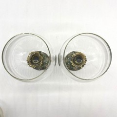 Set of 2 Rhinestone Jeweled Wine Glasses Goblet Bronze Enamel Stem Giraffe 8.5″