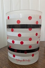 4 VTG Georges Briard Red Polka Dot Black & White Striped 12 Oz Frosted Glasses