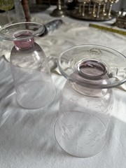 Vintage Set of 2 Lenox Heather Pink Etched Crystal Glasses 6”