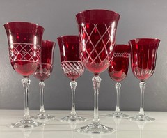 Le Sielle Crystal Wine Glasses Ruby Red Cut to Clear Italy Set of 6 Vintage