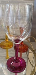 Set of Five (5) Vintage Jewel Tone Stem 8oz Glass Wine Glasses