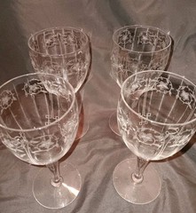 FOSTORIA 1910 4 Etch 212 Cut Bowl 7″ Inch H 3″ W Water Wine Glasses