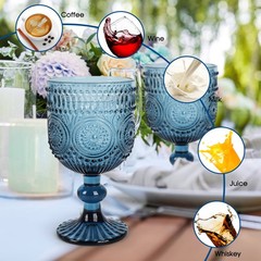 Sunflower Embossed Set of 6 Glass Goblets Vintage Wine Glasses for Wedding Party