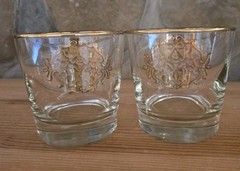 MCM Set Of 8 Libbey Barware Gold Medallion Trim Opera Lowball Cocktail Glasses