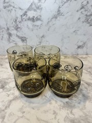 VTG Merry Mushroom Style Glasses Smoked Tawny Amber Lowball Rocks Set of 4