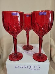 New MARQUIS by WATERFORD Brookside Red Crystal Wine Glasses 8.5″ Set of 3