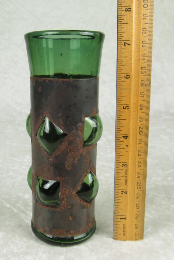 Felipe Derflingher Caged Imprisoned Green Drinking Glass 7-3/8 in Tall MCM