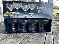 4 Vintage 1982 Crystal d’ Adriana Crystal Champagne Sherbet Coupe Glasses W/ Box