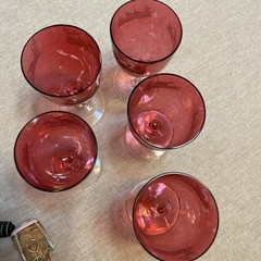 Very Small, Vintage Etched Ruby Glass, After Dinner Drink, Approx 4.5”Tall LOOK