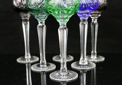 Set of 6 Cut to Clear Bohemian Cordial / Sherry Glasses 5-3/4″H