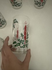 Vtg Set 6 1960’s Christmas Libbey Holly Candle Drinking Glasses 12oz MCM Decor