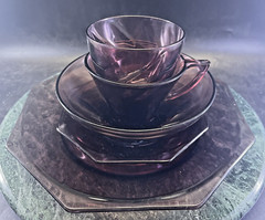 Two 5 Pc Hazel Atlas Moroccan Amethyst Glass Octagon Place Settings