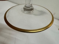 Set of 9 Vintage Mid-Century Etched Crystal Cordial Glasses with Gold Rim