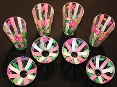 Libbey Glass Set Of Eight Painted Colorful Glasses