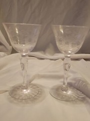 Vintage Cocktail Glasses Flowers Etched Cut Cordials Liquor Wine Barware 2 PC 5″