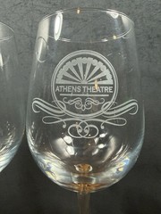 Set of 2 ATHENS THEATRE Etched Wine Glasses 9″ of DeLand, Florida