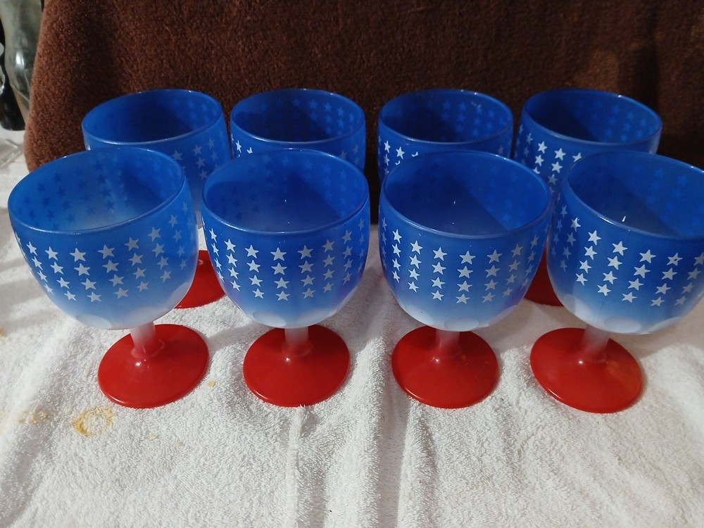 Bartlett Collins Patriotic Americana Stars Stripes American Flag 8 Goblets