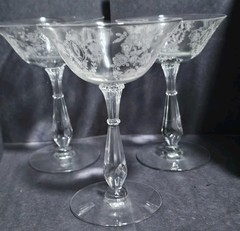 3 TIFFIN FRANCISCAN Cherokee CRYSTAL 9 OZ WATER GOBLETS GLASS ETCHED