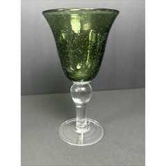 ARTLAND 8″ Water Iced Tea Goblet Glass IRIS GREEN 16 Ounce Hand Blown Bubbles