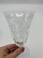 Lacy Needle Etch Optic Water Iced Tea Glass Goblet Pair 5 5/8″ Tall