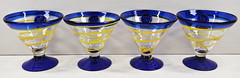 4) Kosta Boda Royal Carribean Martini Glasses Set Yellow Swirl Cobalt Cruise Lot
