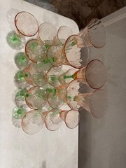 1930 Tiffin Vintage Pink & Green of Watermelon Glass Stemware 14 Available