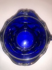 Dugan Diamond Glass Maple Leaf Cobalt Blue EAPG Sugar Bowl w Silver Filigree