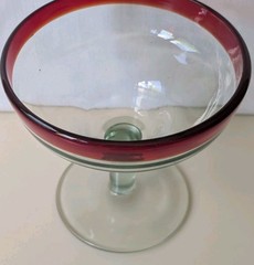 Hand Blown Margarita Glass w Ruby Red Rim