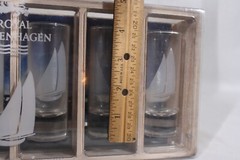 ROYAL COPENHAGEN SCHOONER SET OF 6 CORDIAL / SHOOTER GLASSES IN WOODEN CRATE EUC
