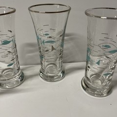 (8)Vintage Libbey Mid Century Modern MCM 4.5″ Aqua Atomic Fish Tumbler Glass