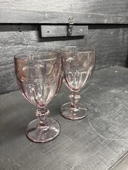 2 Gorgeous Vintage Libbey Pink Plum Duratuff 6.75” Glass Water Goblets