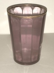 Victorian Amethyst Tumbler Hand Painted Glass Paneled with Landscape Scene 1880s
