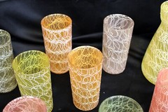 VTG 50s/60s Colorcraft Spaghetti String Carafe Pitcher Glasses Shat-r-Proof Tumb