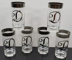 6 Glastonbury Monogram Platinum D Highball Glasses Set Silver Band Thorpe Style