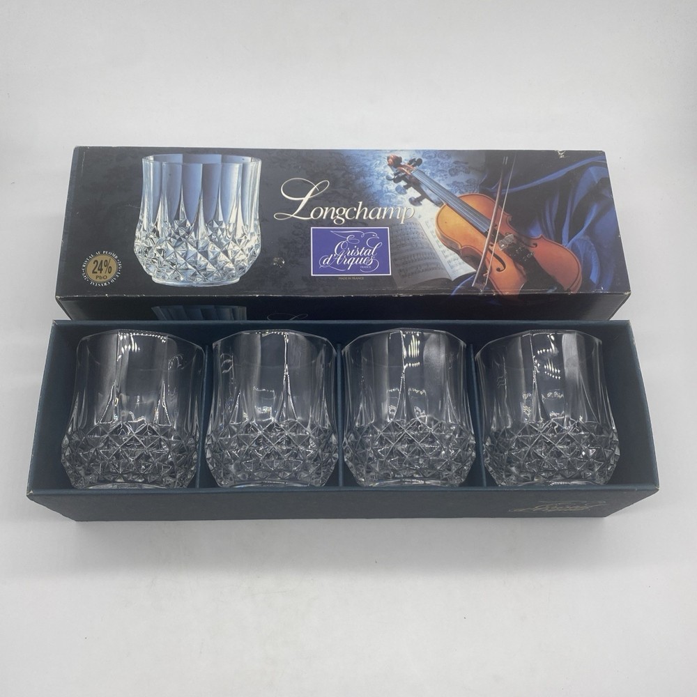 4 NIB Cristal D’Argues 24% Lead Clear Longchamp Old Fashioned Glasses France