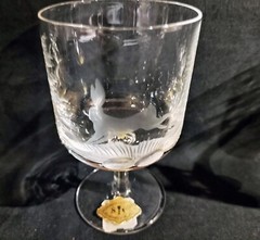 2 SALZBURGER CRISTALLGLAS Deer Stag Rabbit Etched Crystal Wine Glass Austria