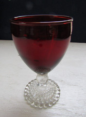 Vintage Anchor Hocking Ruby Red Bubble Foot Glass ~ 5 3/8″ T 3 1/8″ Dia
