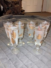 Vintage Libbey Frosted Gold Leaf Pilsner Glasses Set Of 6 Barware 12 oz
