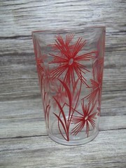 Lot of 4 Vintage Swanky swigs red and blue floral juice glasses MCM Z47