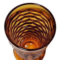4 Vtg Indiana Glass Glasses Set 12 Oz Amber 6″ Tall Whitehall Colony Cubist EUC