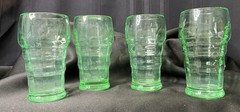 Green Depression Glass Soda Fountain Or Restaurant Ware Glasses Set Of 4 GLOWS