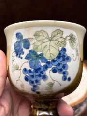 Vintage OTAGIRI Footed Pedestal GOBLET brown drip glaze w/grapes Made in Japan