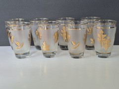Vintage Libbey Golden Foliage 8-10 oz. Beverage Glasses Set of 8 Frosted Gold