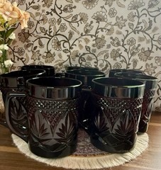 8 Vintage Antique Ruby Red Glass Cristal D’Arques-Durand Luminarc Mugs France