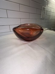 Vintage Heavy Moser Glass bar bowl candy dish ice cube cranberry Rose Red 7” Dia